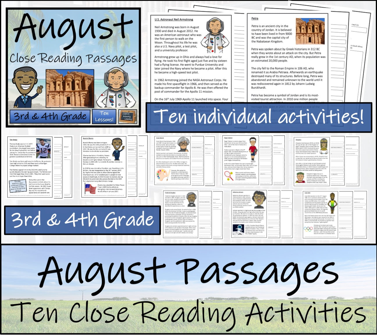 August Close Reading Comprehension Passages | 3rd Grade & 4th Grade