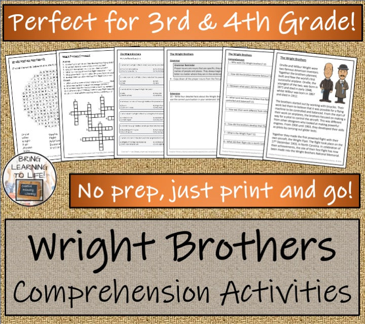 Wright Brothers Close Reading Comprehension Activities | 3rd Grade & 4th Grade