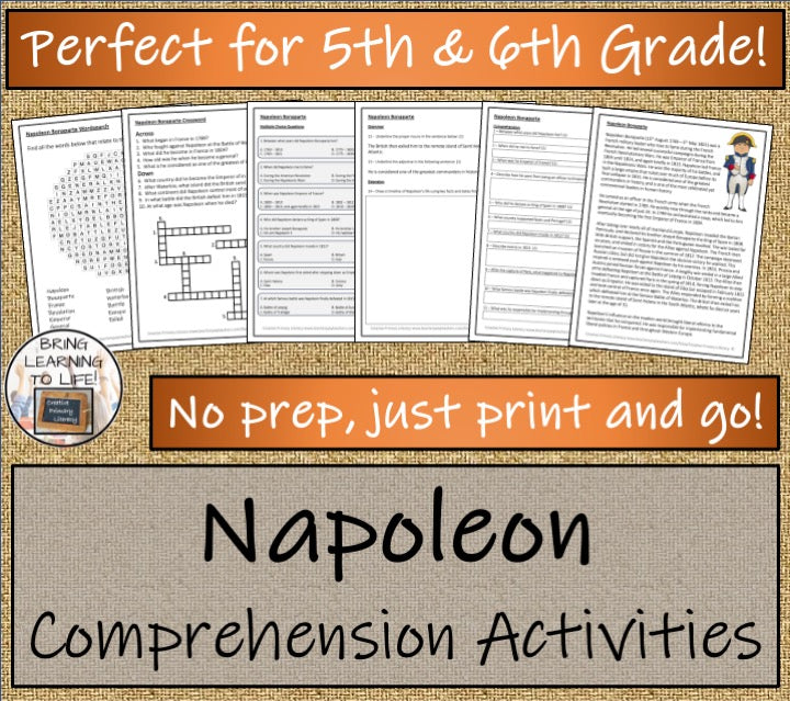 Napoleon Close Reading Comprehension Activities | 5th Grade & 6th Grade