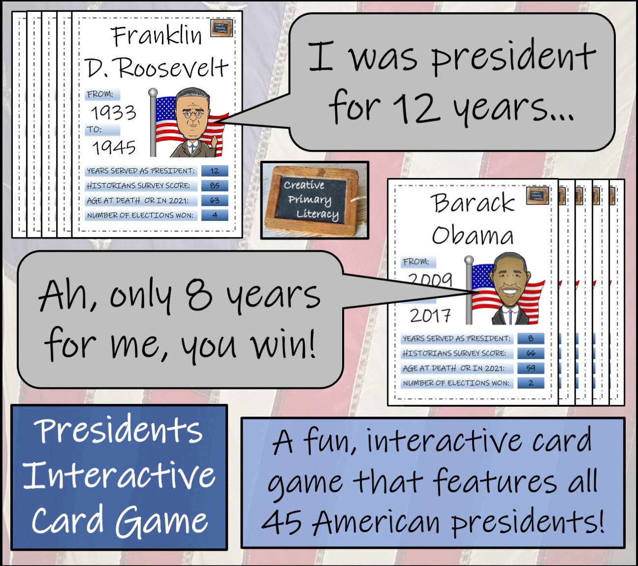 American Presidents Trading Cards Game & Timeline Activity