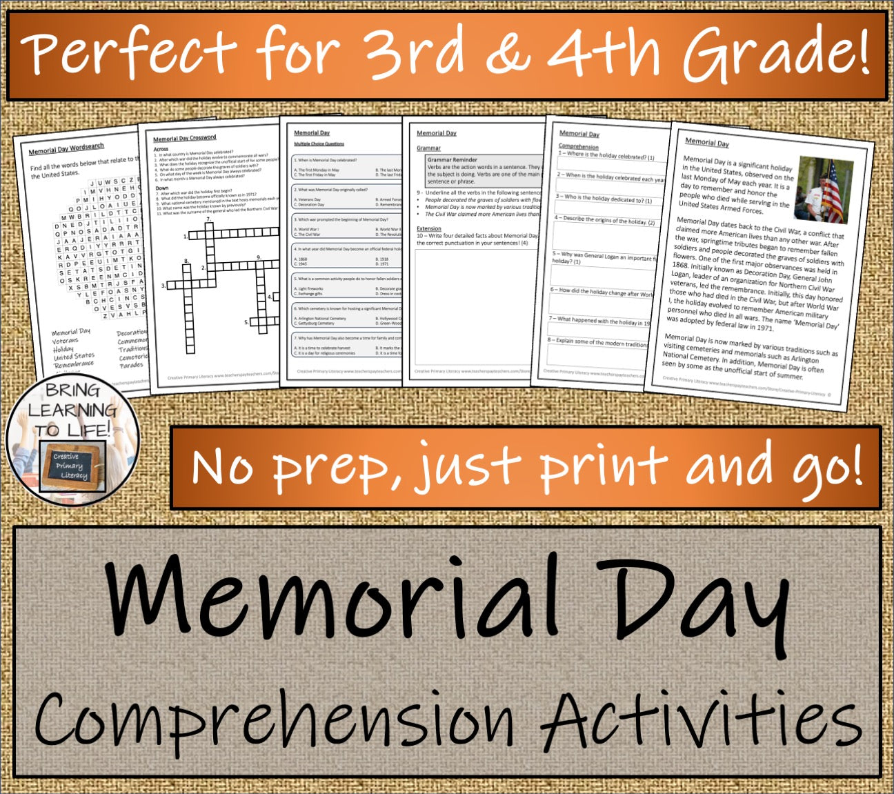 Memorial Day Close Reading Comprehension Activities | 3rd Grade & 4th Grade