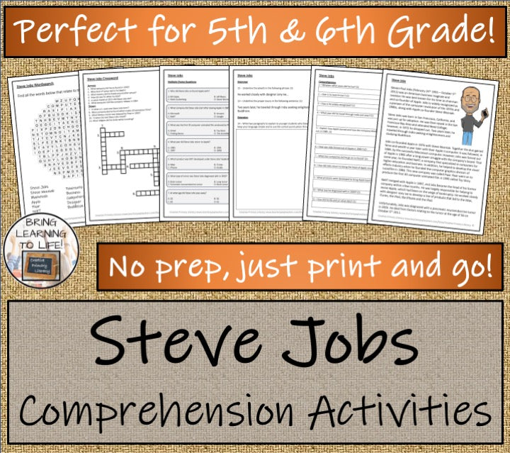 Steve Jobs Close Reading Comprehension Activities | 5th Grade & 6th Grade