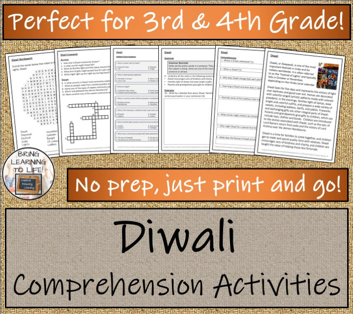 Diwali Close Reading Comprehension Activities | 3rd Grade & 4th Grade