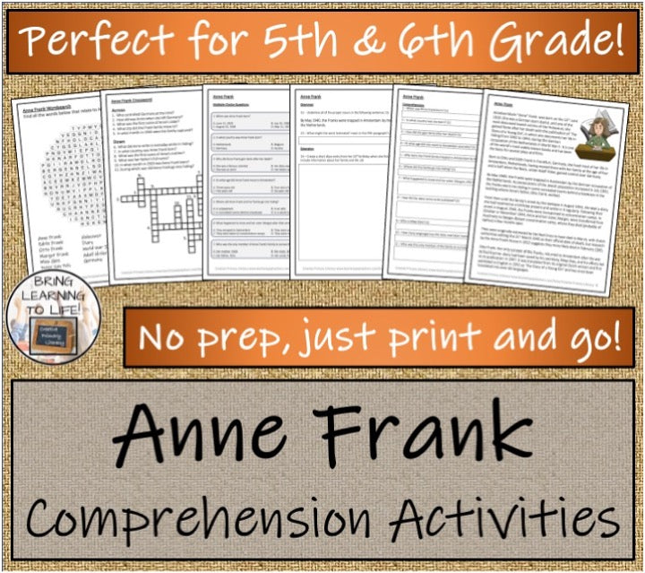 Anne Frank Close Reading & Biography Bundle | 5th Grade & 6th Grade