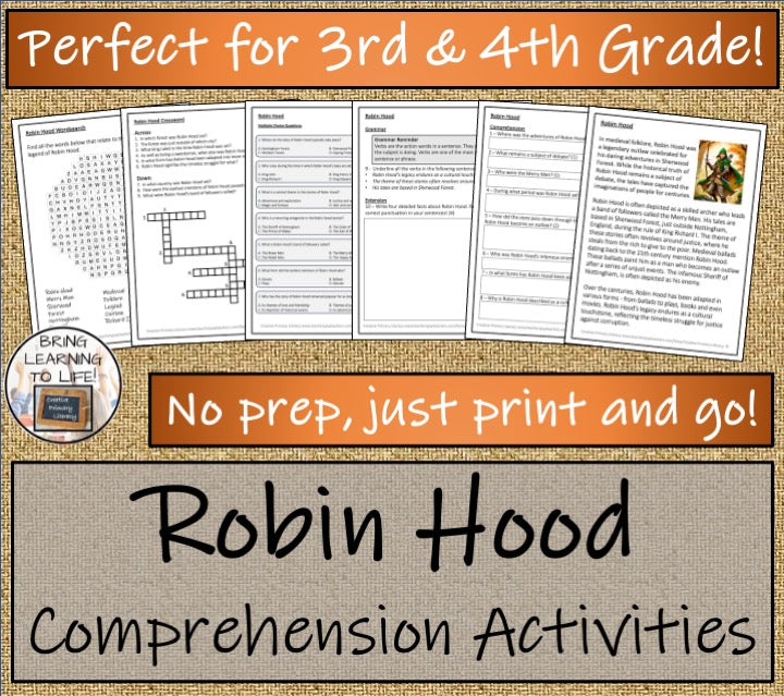 Robin Hood Close Reading Comprehension Activities | 3rd Grade & 4th Grade