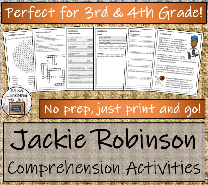 Jackie Robinson Close Reading Comprehension Activity | 3rd Grade & 4th Grade