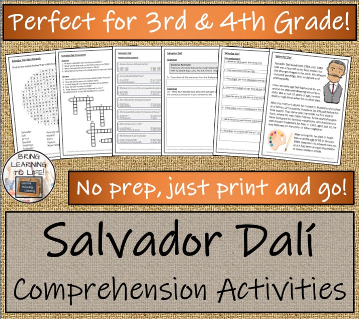 Salvador Dali Close Reading Comprehension Activities | 3rd Grade & 4th Grade