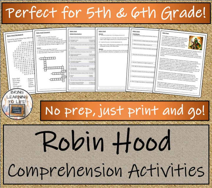 Robin Hood Close Reading Activities | 5th Grade & 6th Grade