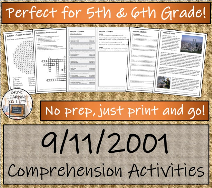 9/11 Terrorist Attacks Close Reading Comprehension Activities | 5th & 6th Grade