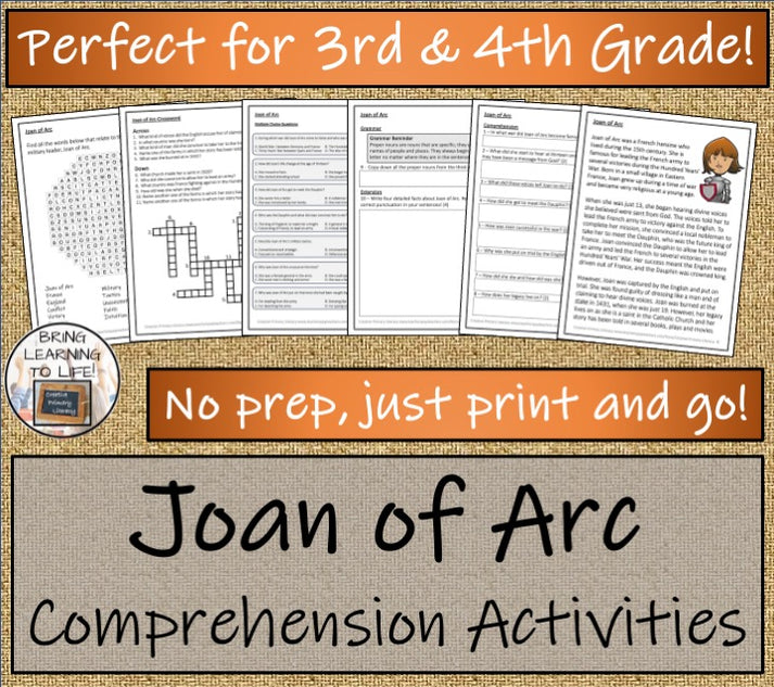 Joan of Arc Close Reading Comprehension Activities | 3rd Grade & 4th G ...