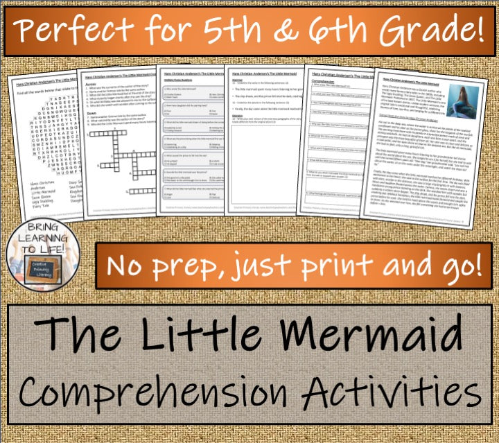 The Little Mermaid Reading Comprehension Hans Christian Andersen | 5th-6th Grade