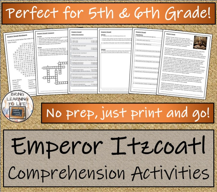 Aztec Emperor Itzcoatl Close Reading Comprehension Activity | 5th & 6th Grade