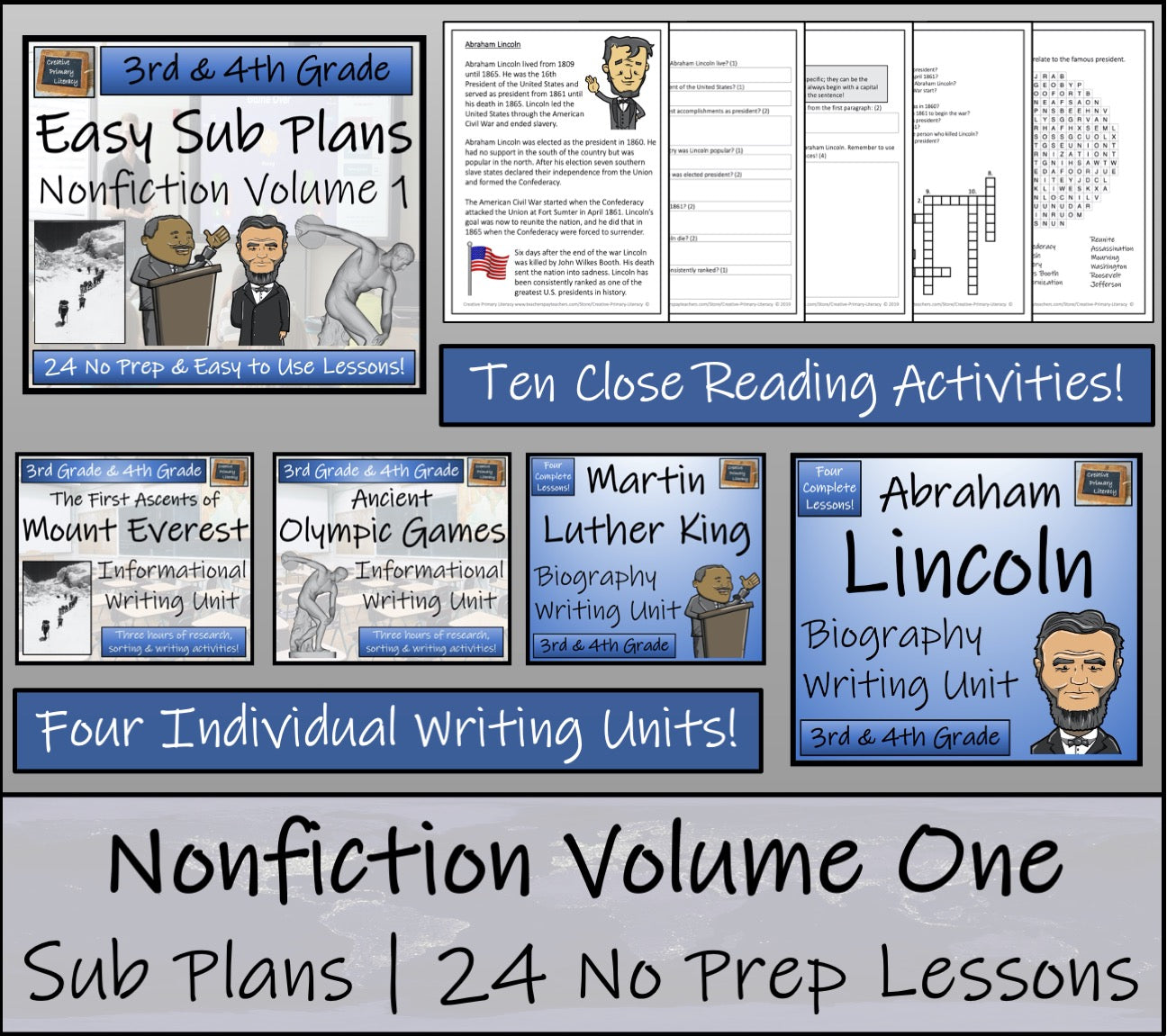 Emergency Sub Plans | Non-Fiction Volume One | | 3rd Grade & 4th Grade