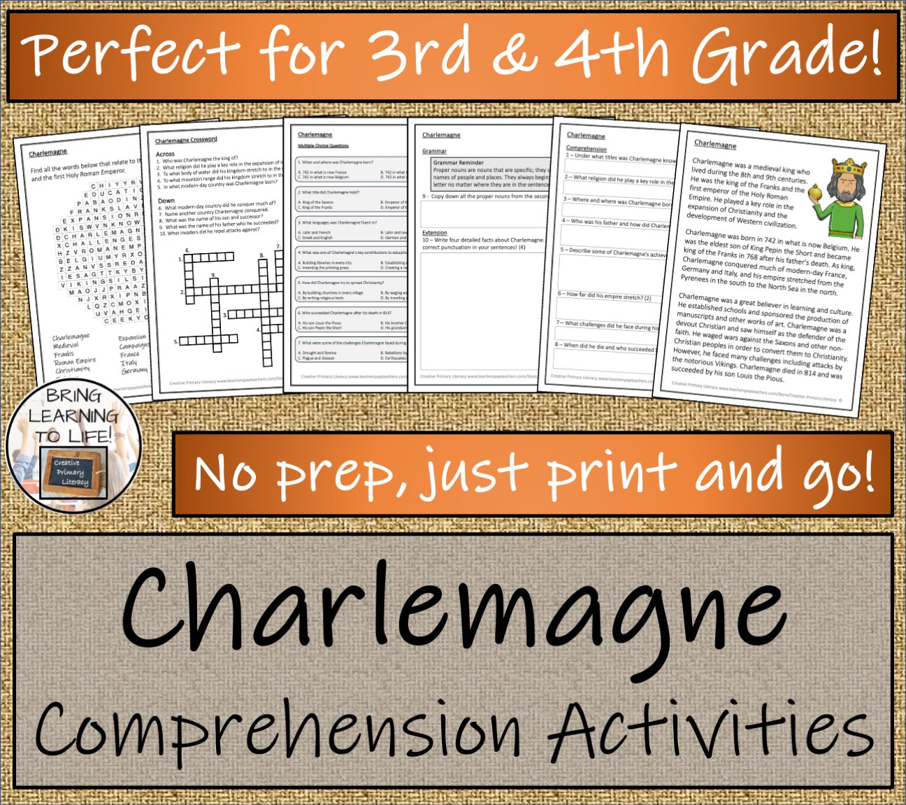 Charlemagne Close Reading Comprehension Activities | 3rd Grade & 4th Grade