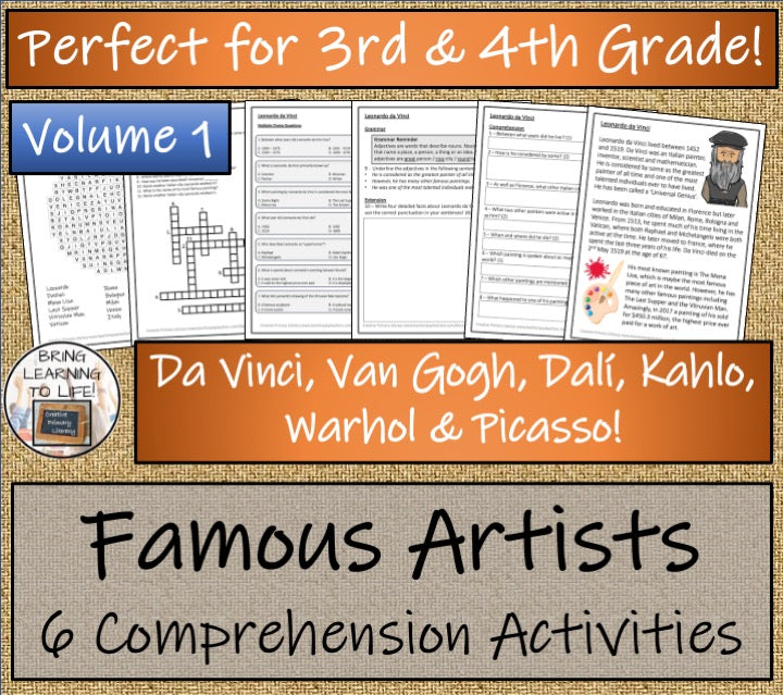 Famous Artists Close Reading Activity Bundle Volume 1 | 3rd Grade & 4th Grade