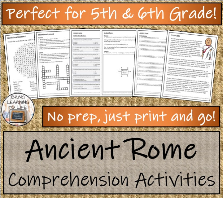 Ancient Rome Close Reading Comprehension Activities | 5th Grade & 6th Grade