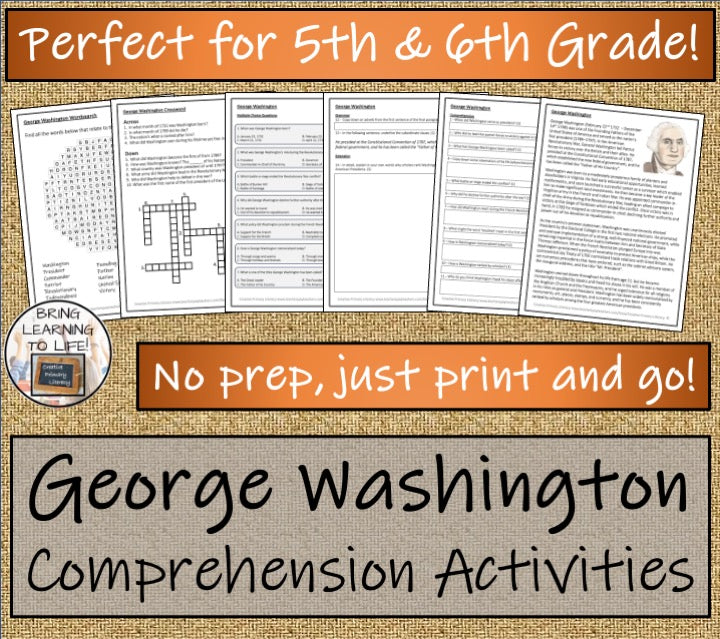 George Washington Close Reading Comprehension Activities | 5th Grade & 6th Grade