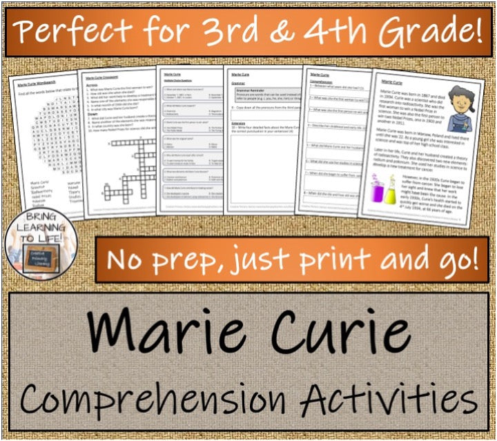 Marie Curie Close Reading & Biography Bundle | 3rd Grade & 4th Grade