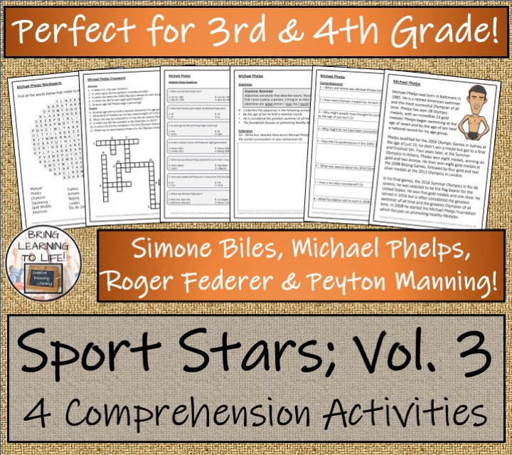 Sport Stars Volume 3 Close Reading Comprehension Bundle | 3rd Grade & 4th Grade