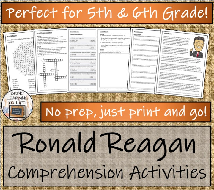 Ronald Reagan Close Reading Comprehension Activities | 5th Grade & 6th Grade