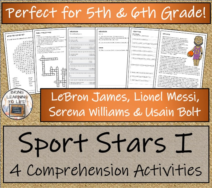 Sport Stars Volume 1 Close Reading Comprehension Bundle | 5th Grade & 6th Grade