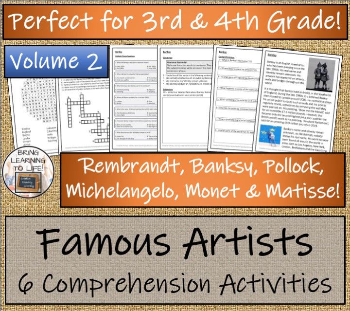 Famous Artists Volume 2 Close Reading Comprehension Bundle | 3rd & 4th Grade