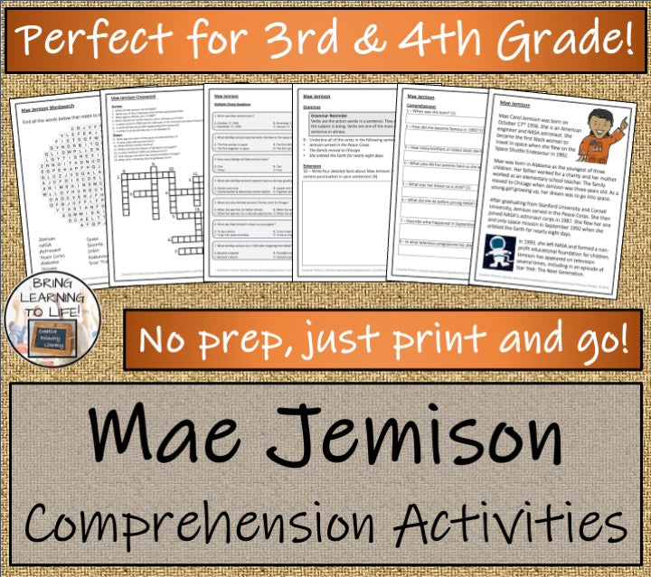 Mae Jemison Close Reading Comprehension Activities | 3rd Grade & 4th Grade