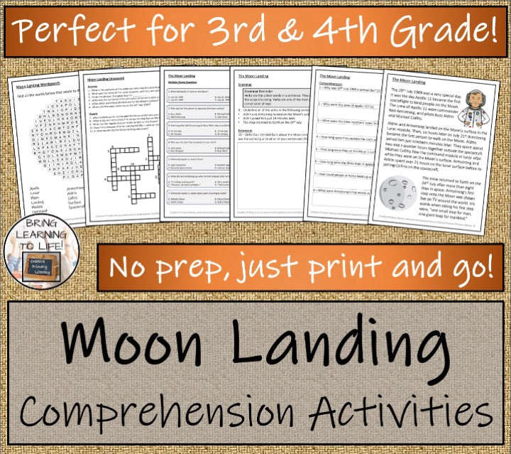 Moon Landing Close Reading & Informational Writing Bundle | 3rd Grade & 4th Grade