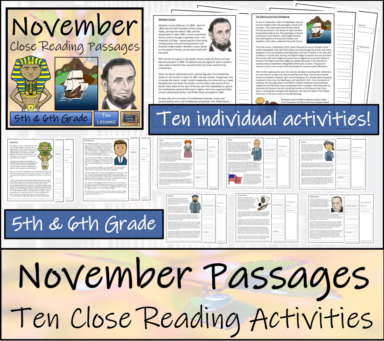 November Close Reading Comprehension Passages | 5th Grade & 6th Grade