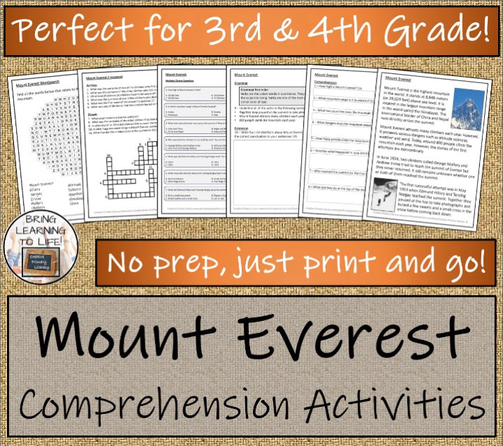 Mount Everest Close Reading & Informational Writing Bundle 3rd Grade & 4th Grade