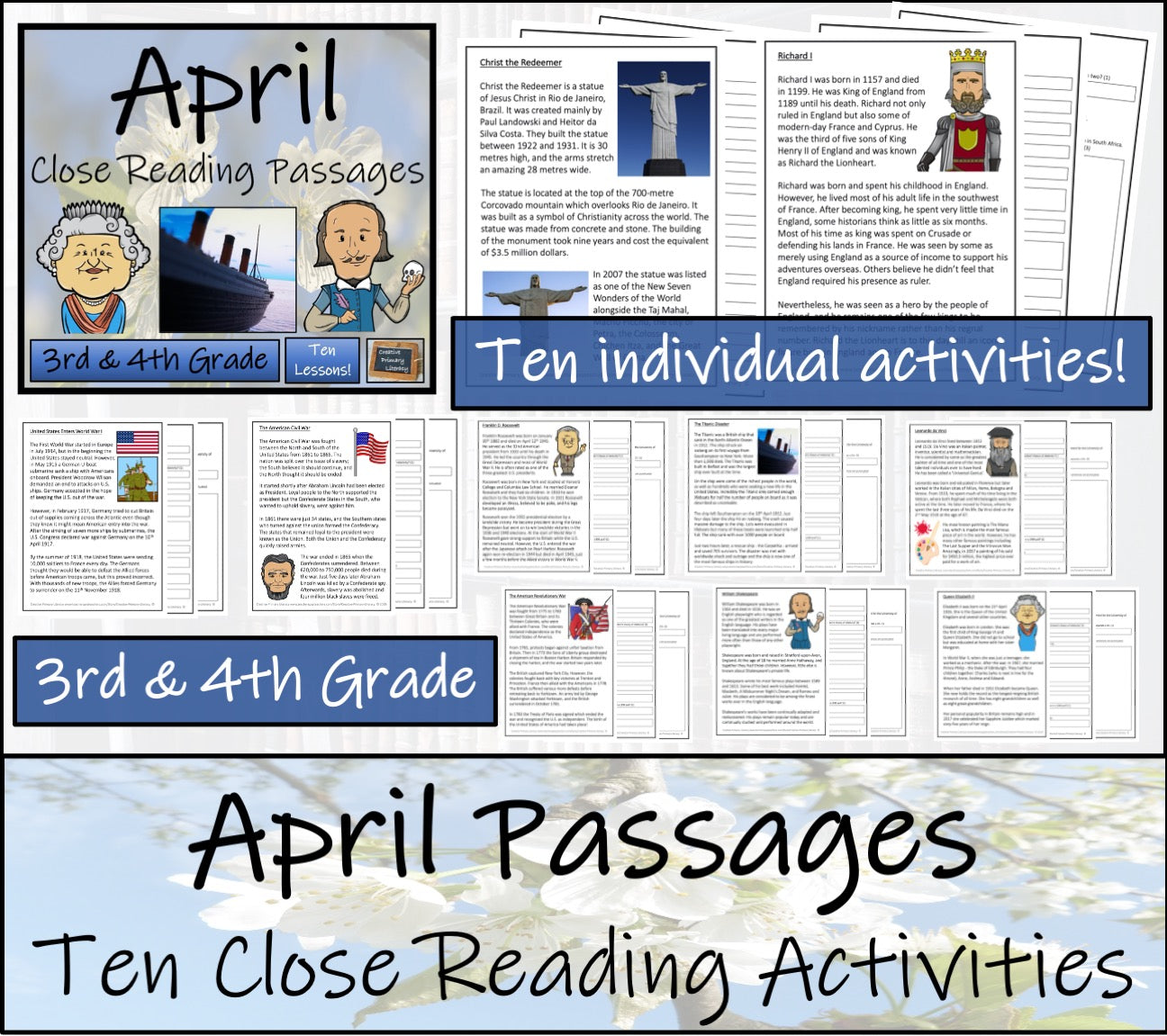 April Close Reading Comprehension Passages | 3rd Grade & 4th Grade