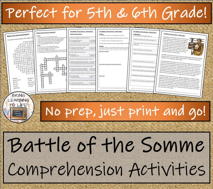 Battle of the Somme Close Reading Comprehension Activities | 5th & 6th Grade