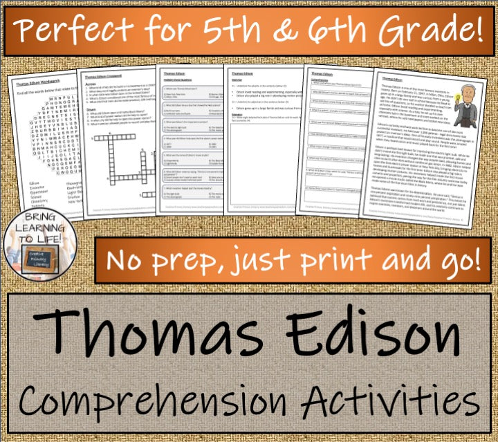 Thomas Edison Close Reading Passage & Comprehension Activities | 5th–6th Grade