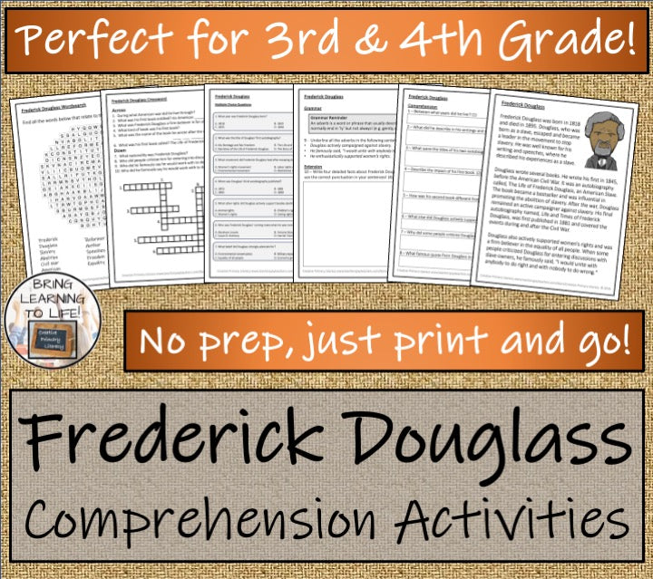 Frederick Douglass Close Reading Comprehension Activities | 3rd Grade & 4th Grade