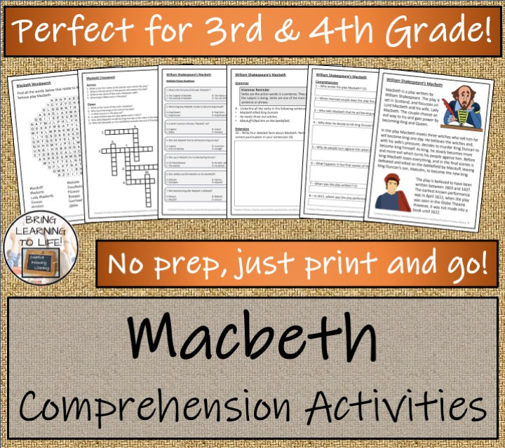 Macbeth | Play Script & Close Reading Bundle | 3rd Grade & 4th Grade