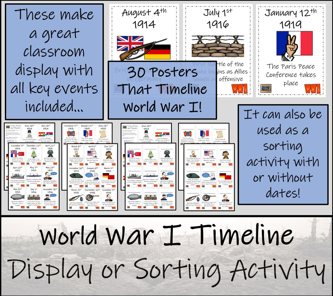 World War I Timeline Display Research and Sorting Activity