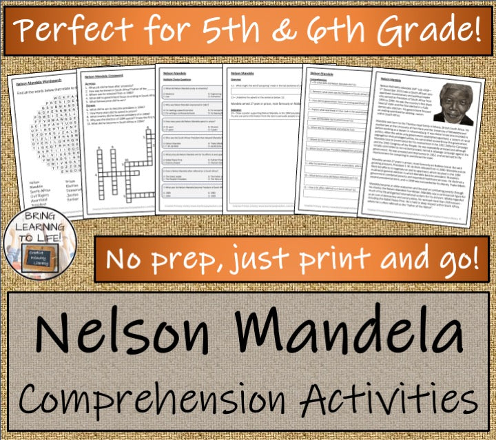 Nelson Mandela Close Reading Comprehension Activity | 5th Grade & 6th Grade