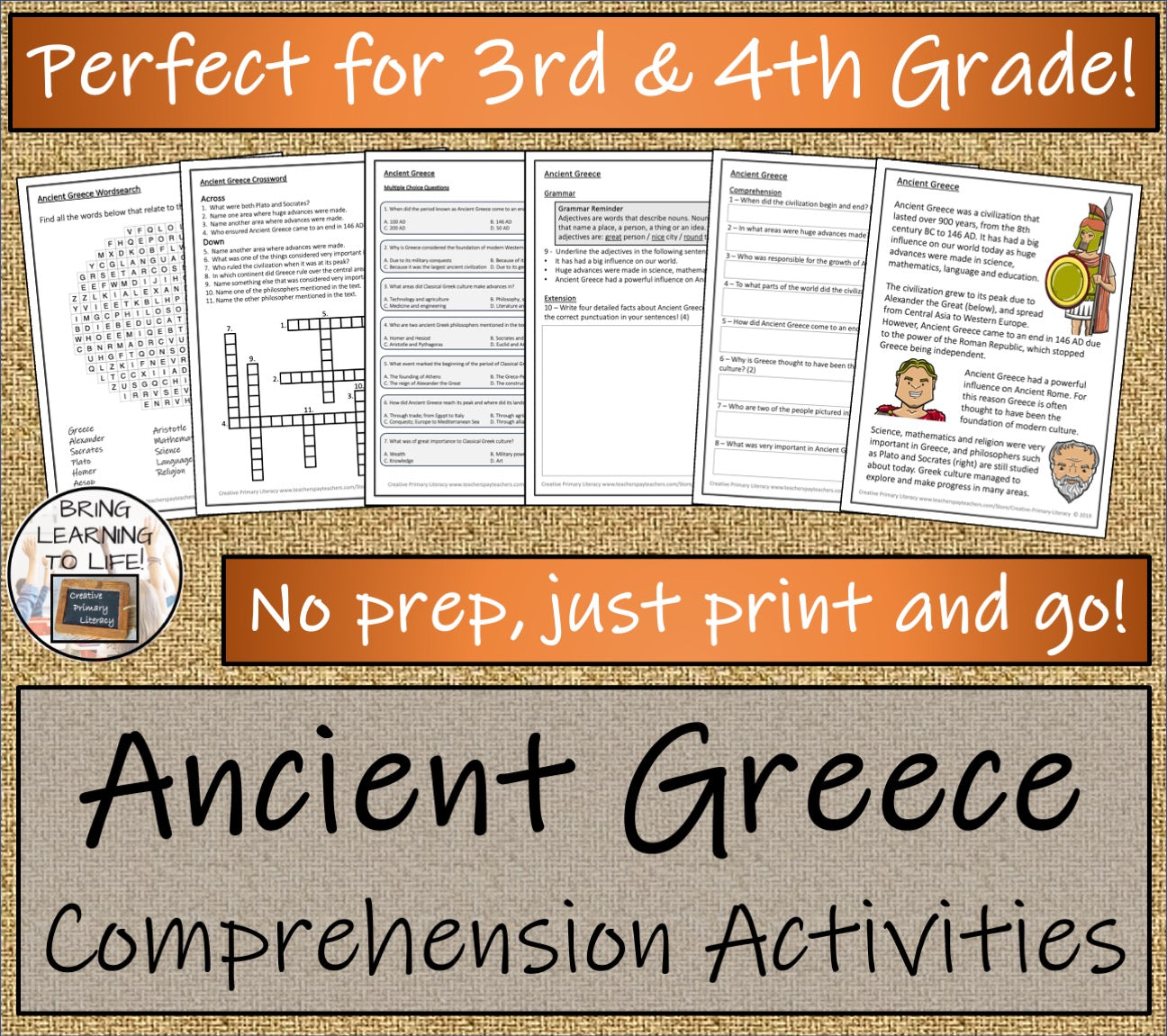 Ancient Greece Close Reading Comprehension Activities | 3rd Grade & 4th Grade