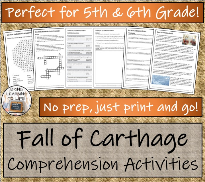 Fall of Carthaginian Empire Reading Comprehension Activities | 5th & 6th Grade