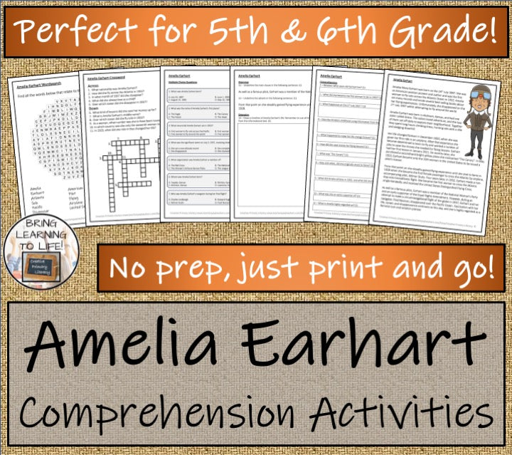 Amelia Earhart Close Reading Comprehension Activities | 5th Grade & 6th Grade