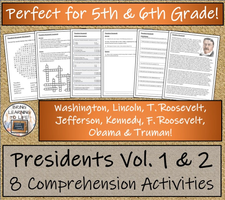 U.S. Presidents Volumes 1 & 2 Close Reading Bundles | 5th Grade & 6th Grade