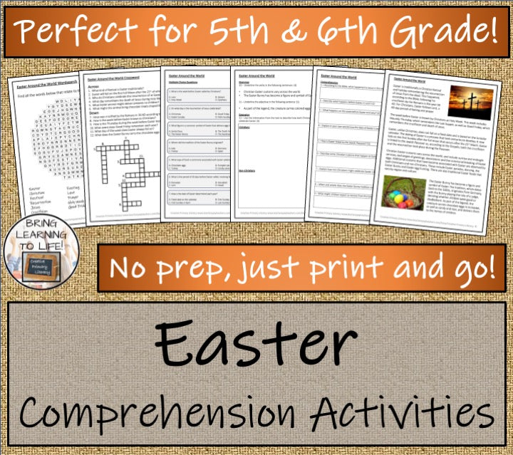 Easter Close Reading Comprehension Activities | 5th Grade & 6th Grade