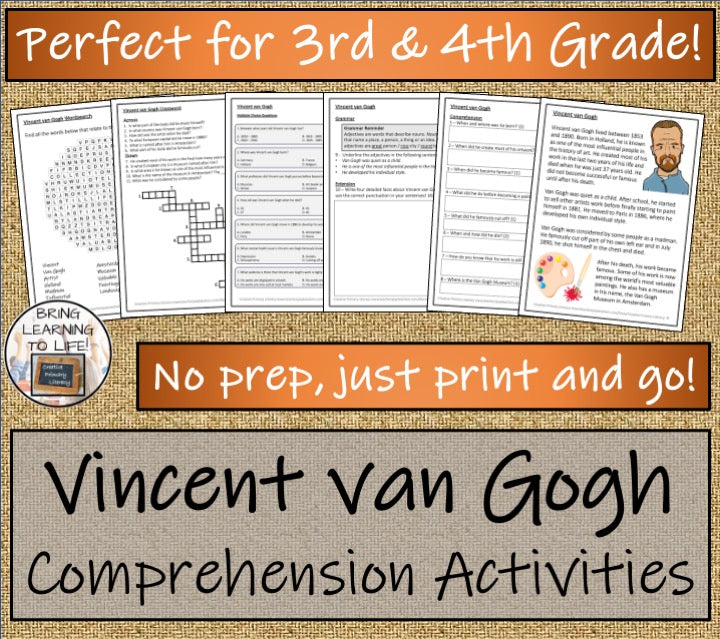 Vincent van Gogh Close Reading Comprehension Activities | 3rd Grade & 4th Grade