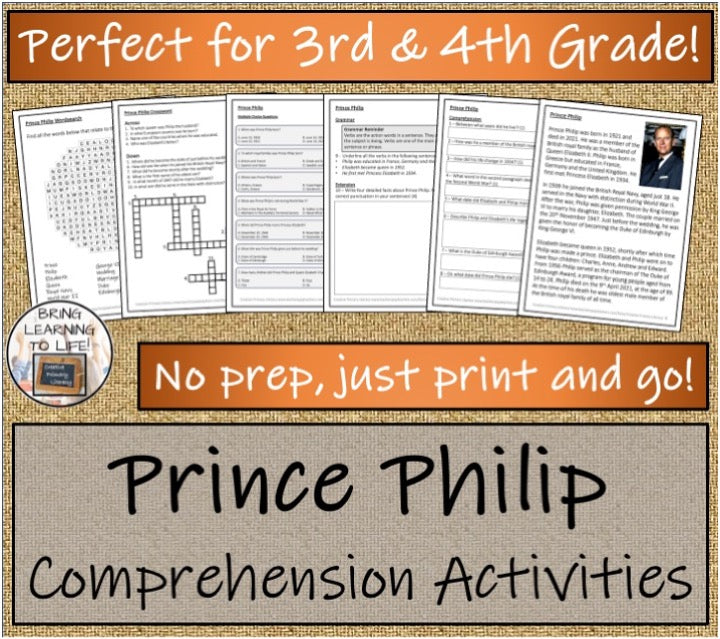 Prince Philip Close Reading & Biography Bundle | 3rd Grade & 4th Grade