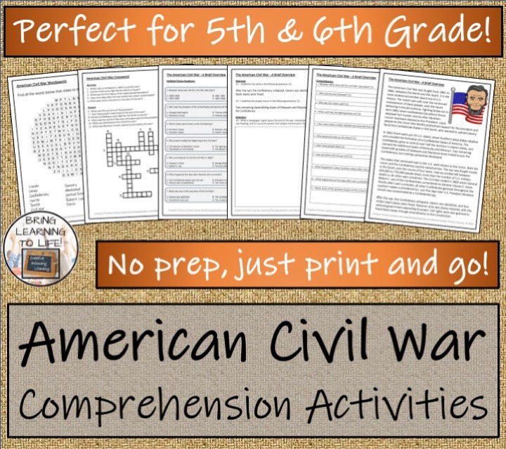 American Civil War Close Reading & Informational Writing Bundle 5th & 6th Grade