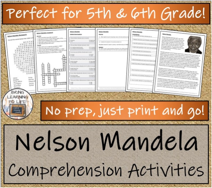 Nelson Mandela Close Reading & Biography Bundle 5th Grade & 6th Grade