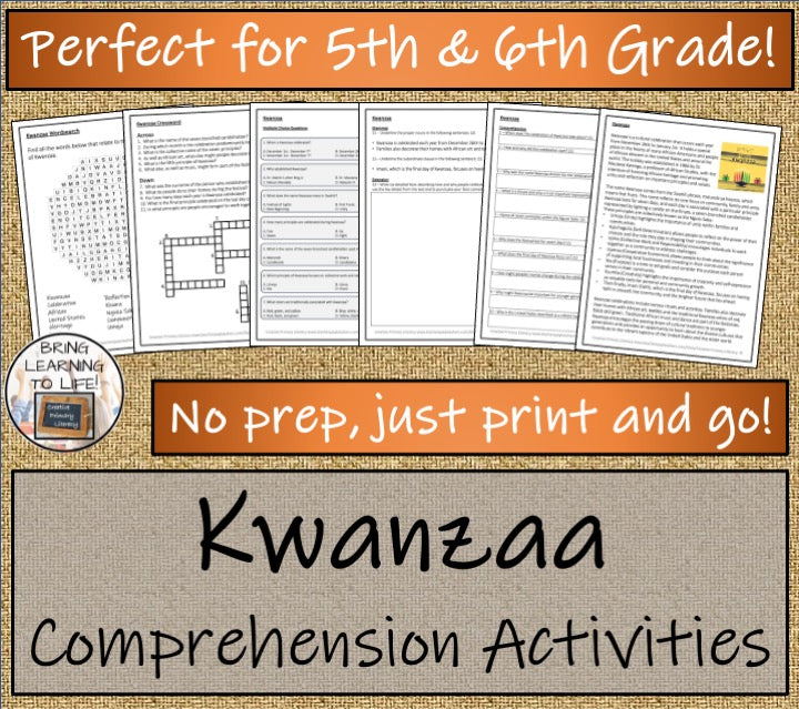 Kwanzaa Close Reading Comprehension Activities | 5th Grade & 6th Grade