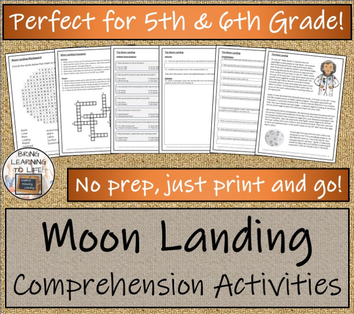 Moon Landing Close Reading Comprehension Activity | 5th Grade & 6th Grade