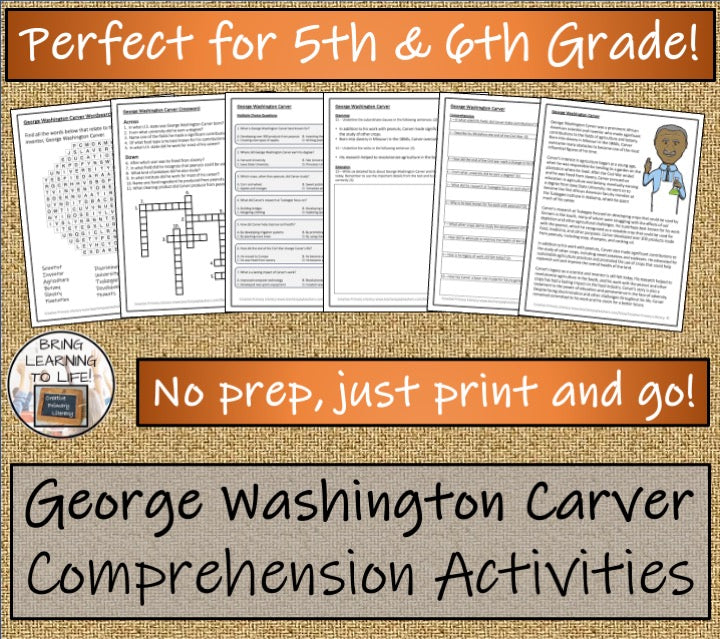 George Washington Carver Close Reading Comprehension Activity | 5th & 6th Grade