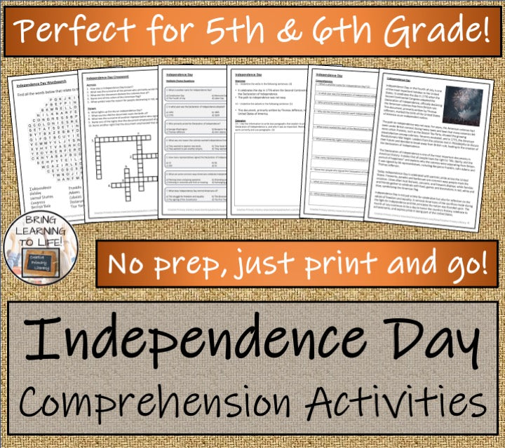 Independence Day Close Reading Comprehension Activity | 5th & 6th Grade